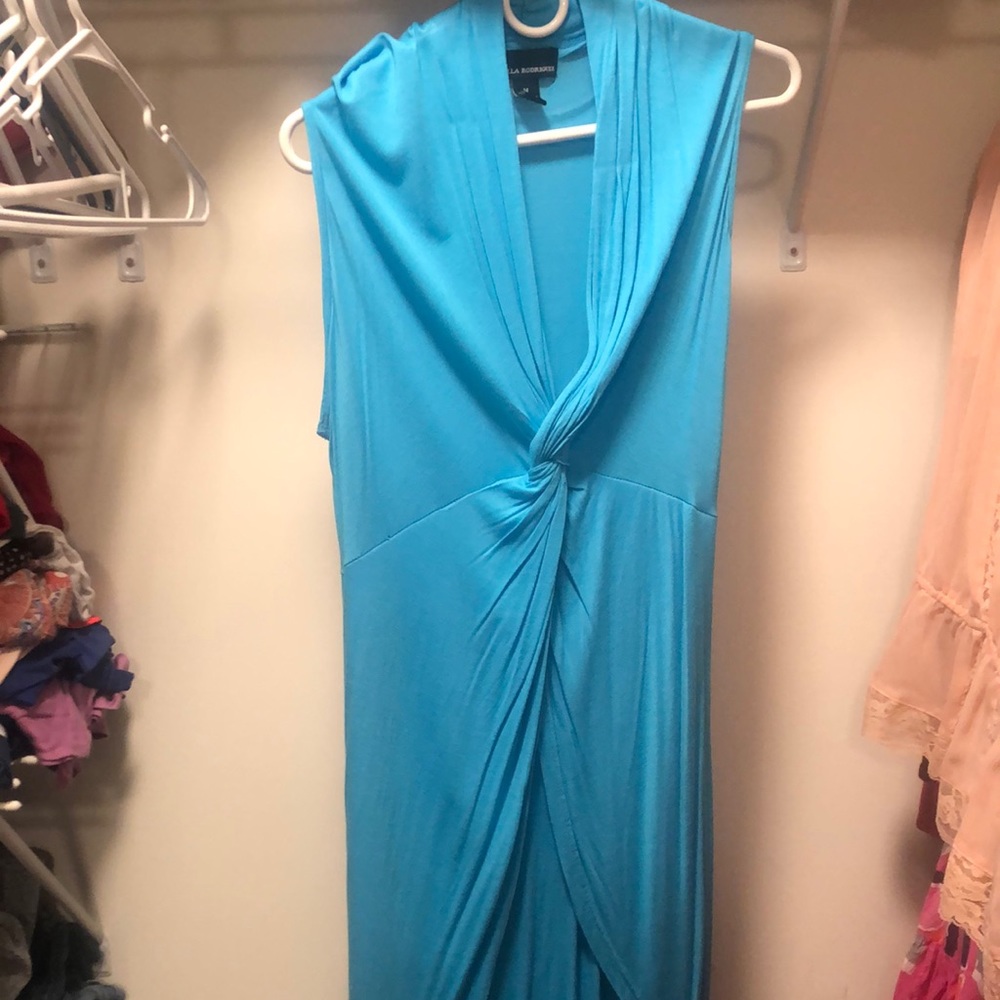 Teal blue wrap dress knee length
